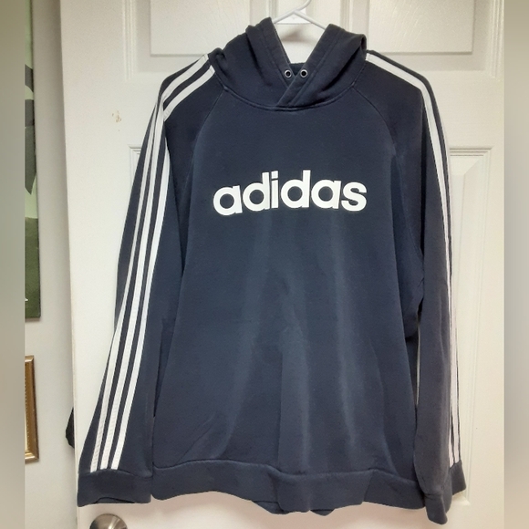 adidas Other - Adidas Navy Blue Longsleeve Graphic Logo Pocket Front Pullover Hoodie Sweatshirt